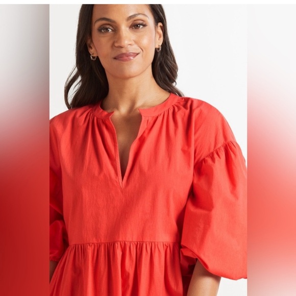 EVEREVE Sundry The Anywhere Babydoll Dress 3 Red Tiered Balloon Sleeves Cottage - Picture 5 of 11